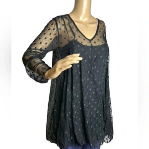 Black,Sheer blouse,S,polka dot,super flare,tunic mesh,lace,NWT,EC , 
PTP 18”